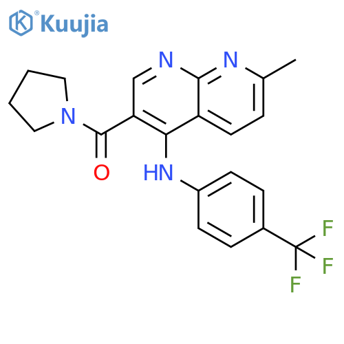 7-methyl-3-(pyrrolidine-1-carbonyl)-N-[4-(trifluoromethyl)phenyl]-1,8-naphthyridin-4-amine structure