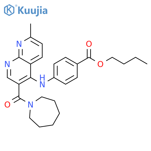 butyl 4-{[3-(azepane-1-carbonyl)-7-methyl-1,8-naphthyridin-4-yl]amino}benzoate structure