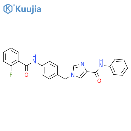 1-{4-(2-fluorobenzamido)phenylmethyl}-N-phenyl-1H-imidazole-4-carboxamide structure