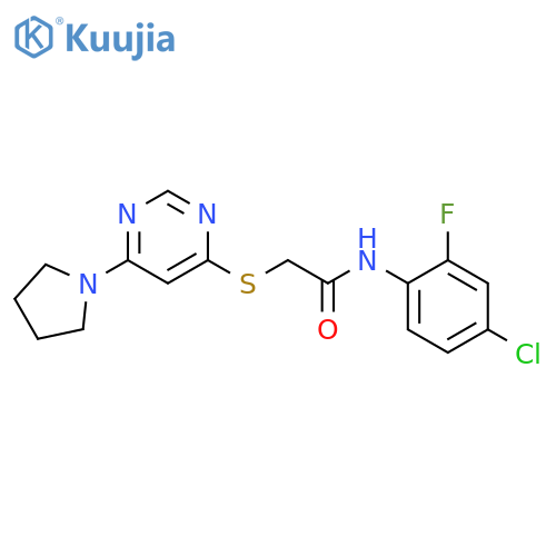 N-(4-chloro-2-fluorophenyl)-2-{[6-(pyrrolidin-1-yl)pyrimidin-4-yl]sulfanyl}acetamide structure