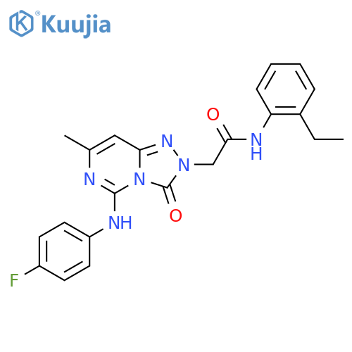 N-(2-ethylphenyl)-2-{5-(4-fluorophenyl)amino-7-methyl-3-oxo-2H,3H-1,2,4triazolo4,3-cpyrimidin-2-yl}acetamide structure