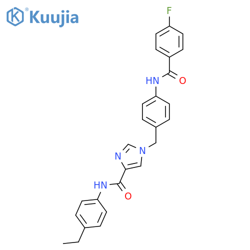 N-(4-ethylphenyl)-1-{4-(4-fluorobenzamido)phenylmethyl}-1H-imidazole-4-carboxamide structure