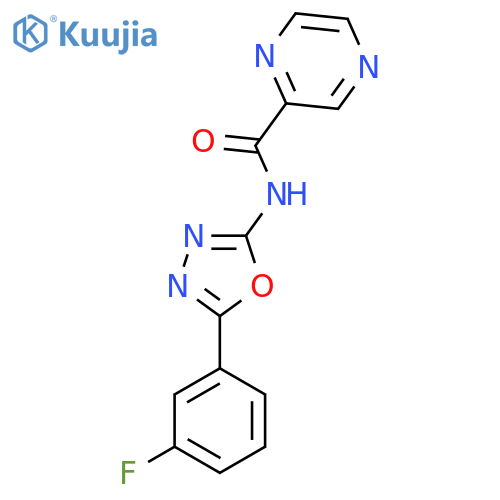 N-5-(3-fluorophenyl)-1,3,4-oxadiazol-2-ylpyrazine-2-carboxamide structure