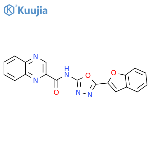 N-5-(1-benzofuran-2-yl)-1,3,4-oxadiazol-2-ylquinoxaline-2-carboxamide structure
