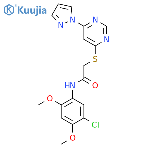 N-(5-chloro-2,4-dimethoxyphenyl)-2-{6-(1H-pyrazol-1-yl)pyrimidin-4-ylsulfanyl}acetamide structure