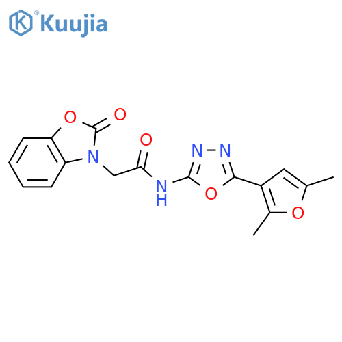 N-5-(2,5-dimethylfuran-3-yl)-1,3,4-oxadiazol-2-yl-2-(2-oxo-2,3-dihydro-1,3-benzoxazol-3-yl)acetamide structure