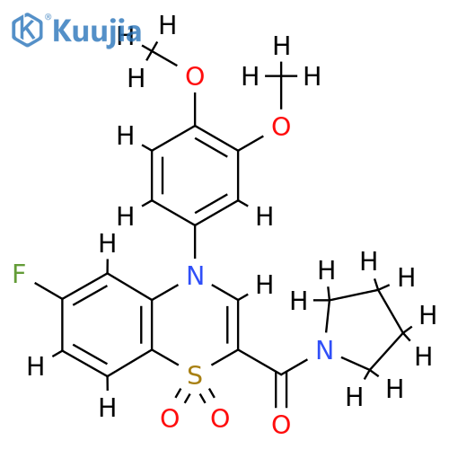4-(3,4-dimethoxyphenyl)-6-fluoro-2-(pyrrolidine-1-carbonyl)-4H-1lambda6,4-benzothiazine-1,1-dione structure