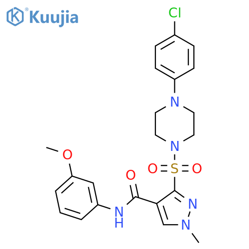 3-{4-(4-chlorophenyl)piperazin-1-ylsulfonyl}-N-(3-methoxyphenyl)-1-methyl-1H-pyrazole-4-carboxamide structure