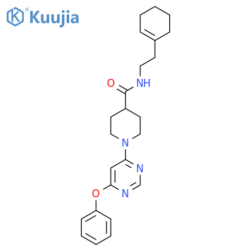 N-2-(cyclohex-1-en-1-yl)ethyl-1-(6-phenoxypyrimidin-4-yl)piperidine-4-carboxamide structure