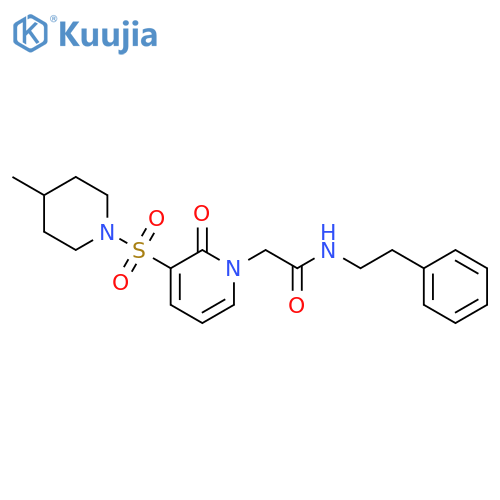 2-{3-(4-methylpiperidin-1-yl)sulfonyl-2-oxo-1,2-dihydropyridin-1-yl}-N-(2-phenylethyl)acetamide structure