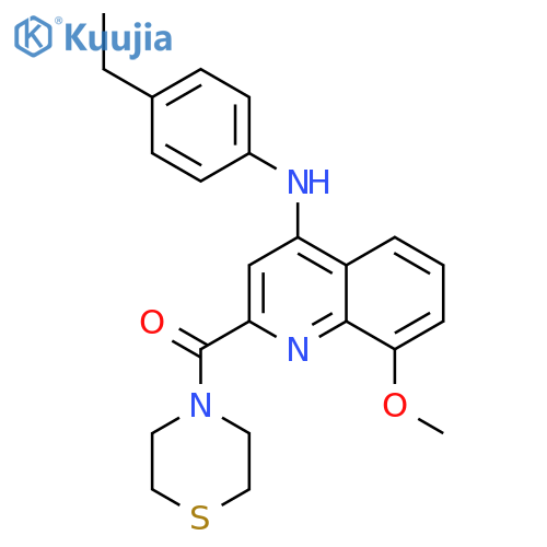 N-(4-ethylphenyl)-8-methoxy-2-(thiomorpholine-4-carbonyl)quinolin-4-amine structure