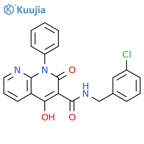 N-(3-chlorophenyl)methyl-4-hydroxy-2-oxo-1-phenyl-1,2-dihydro-1,8-naphthyridine-3-carboxamide structure