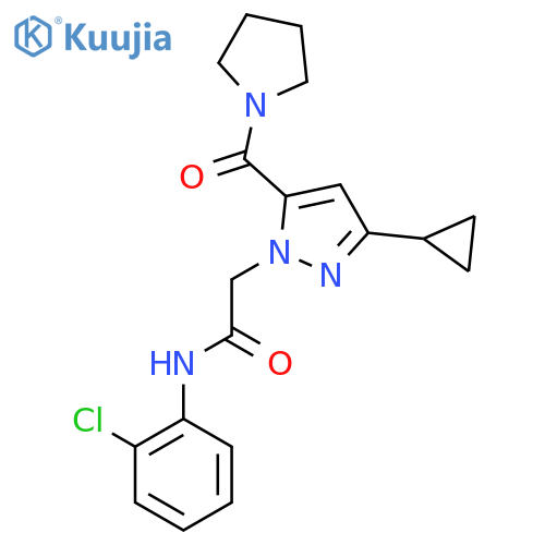 N-(2-chlorophenyl)-2-[3-cyclopropyl-5-(pyrrolidine-1-carbonyl)-1H-pyrazol-1-yl]acetamide structure