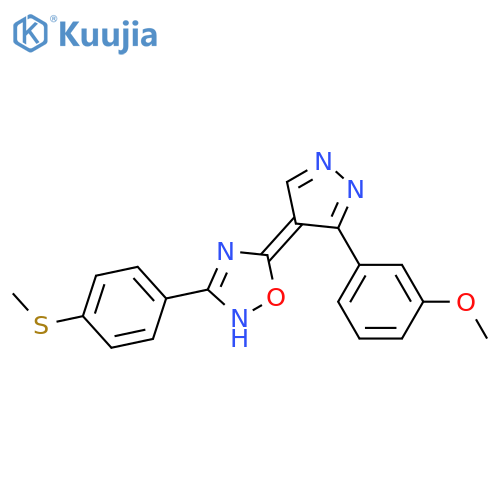 5-[3-(3-methoxyphenyl)-1H-pyrazol-4-yl]-3-[4-(methylsulfanyl)phenyl]-1,2,4-oxadiazole structure