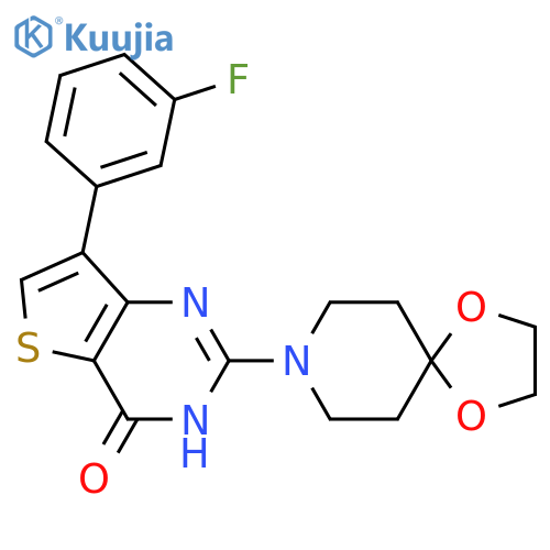 2-{1,4-dioxa-8-azaspiro4.5decan-8-yl}-7-(3-fluorophenyl)-3H,4H-thieno3,2-dpyrimidin-4-one structure