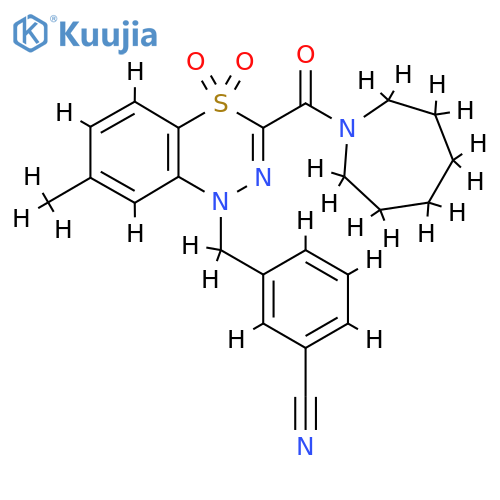 3-{3-(azepane-1-carbonyl)-7-methyl-4,4-dioxo-1H-4lambda6,1,2-benzothiadiazin-1-ylmethyl}benzonitrile structure