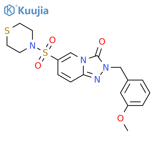 2-(3-methoxyphenyl)methyl-6-(thiomorpholine-4-sulfonyl)-2H,3H-1,2,4triazolo4,3-apyridin-3-one structure