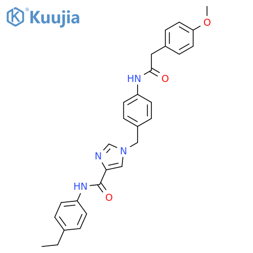 N-(4-ethylphenyl)-1-({4-2-(4-methoxyphenyl)acetamidophenyl}methyl)-1H-imidazole-4-carboxamide structure