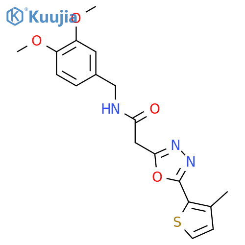 N-(3,4-dimethoxyphenyl)methyl-2-5-(3-methylthiophen-2-yl)-1,3,4-oxadiazol-2-ylacetamide structure