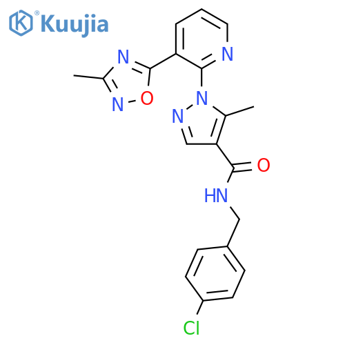 N-(4-chlorophenyl)methyl-5-methyl-1-3-(3-methyl-1,2,4-oxadiazol-5-yl)pyridin-2-yl-1H-pyrazole-4-carboxamide structure