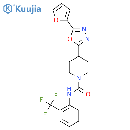 4-5-(furan-2-yl)-1,3,4-oxadiazol-2-yl-N-2-(trifluoromethyl)phenylpiperidine-1-carboxamide structure