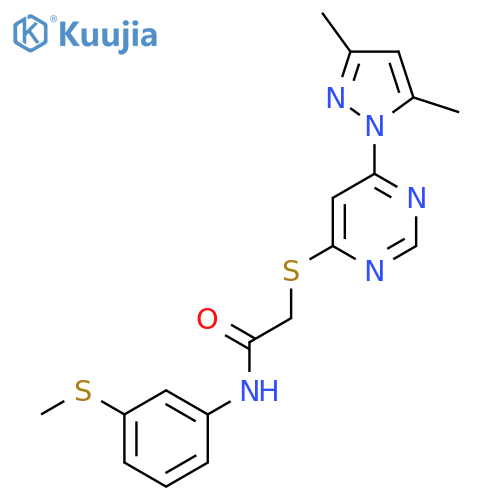 2-{6-(3,5-dimethyl-1H-pyrazol-1-yl)pyrimidin-4-ylsulfanyl}-N-3-(methylsulfanyl)phenylacetamide structure
