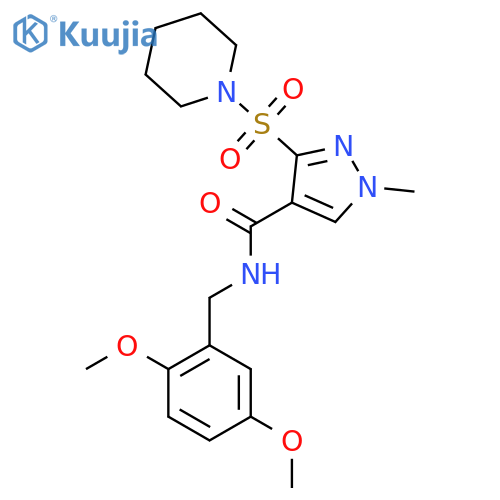 N-(2,5-dimethoxyphenyl)methyl-1-methyl-3-(piperidine-1-sulfonyl)-1H-pyrazole-4-carboxamide structure