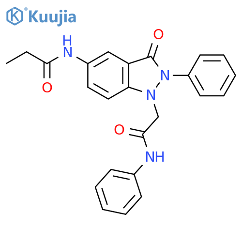N-{3-oxo-2-phenyl-1-(phenylcarbamoyl)methyl-2,3-dihydro-1H-indazol-5-yl}propanamide structure