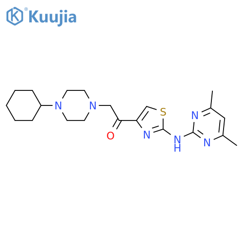1-(4-cyclohexylpiperazin-1-yl)-2-[2-[(4,6-dimethylpyrimidin-2-yl)amino]-1,3-thiazol-4-yl]ethanone structure