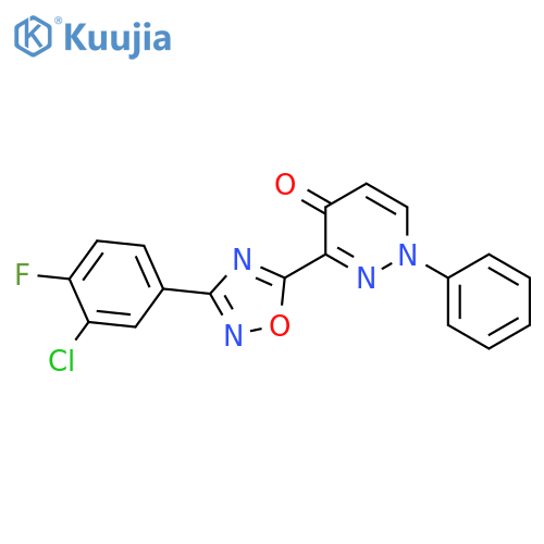 3-[3-(3-chloro-4-fluorophenyl)-1,2,4-oxadiazol-5-yl]-1-phenyl-1,4-dihydropyridazin-4-one structure