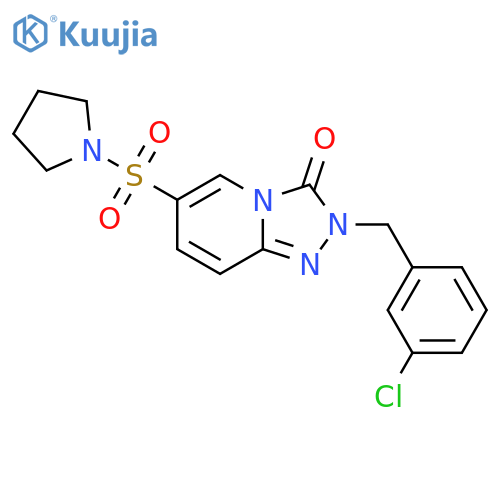 2-(3-chlorophenyl)methyl-6-(pyrrolidine-1-sulfonyl)-2H,3H-1,2,4triazolo4,3-apyridin-3-one structure