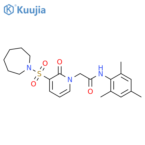 2-3-(azepane-1-sulfonyl)-2-oxo-1,2-dihydropyridin-1-yl-N-(2,4,6-trimethylphenyl)acetamide structure