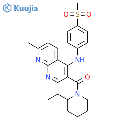 3-(2-ethylpiperidine-1-carbonyl)-N-(4-methanesulfonylphenyl)-7-methyl-1,8-naphthyridin-4-amine structure