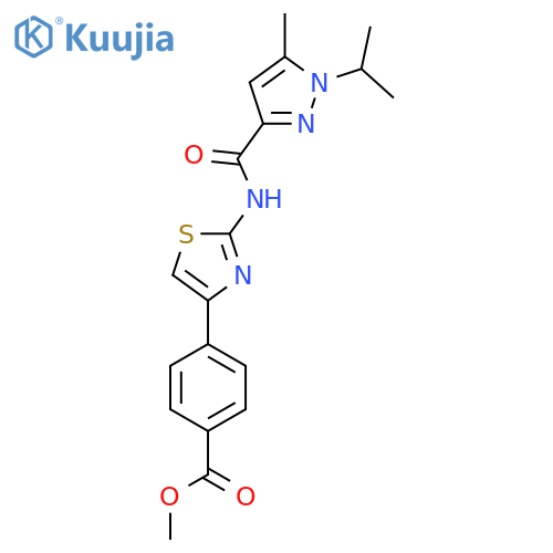 methyl 4-{2-5-methyl-1-(propan-2-yl)-1H-pyrazole-3-amido-1,3-thiazol-4-yl}benzoate structure