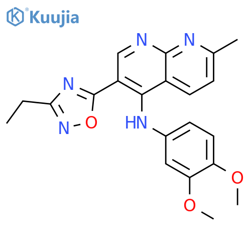 N-(3,4-dimethoxyphenyl)-3-(3-ethyl-1,2,4-oxadiazol-5-yl)-7-methyl-1,8-naphthyridin-4-amine structure