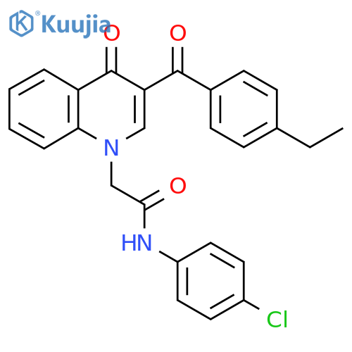 N-(4-chlorophenyl)-2-3-(4-ethylbenzoyl)-4-oxo-1,4-dihydroquinolin-1-ylacetamide structure