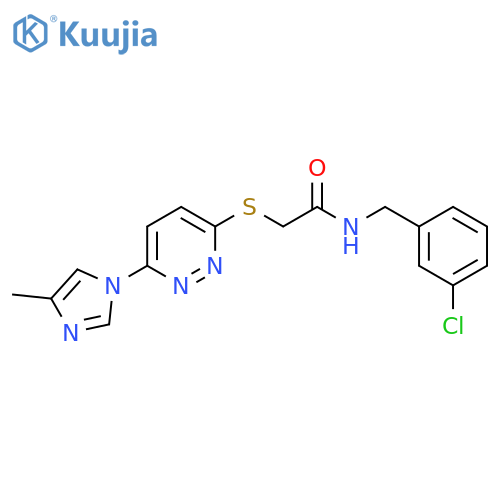 N-(3-chlorophenyl)methyl-2-{6-(4-methyl-1H-imidazol-1-yl)pyridazin-3-ylsulfanyl}acetamide structure