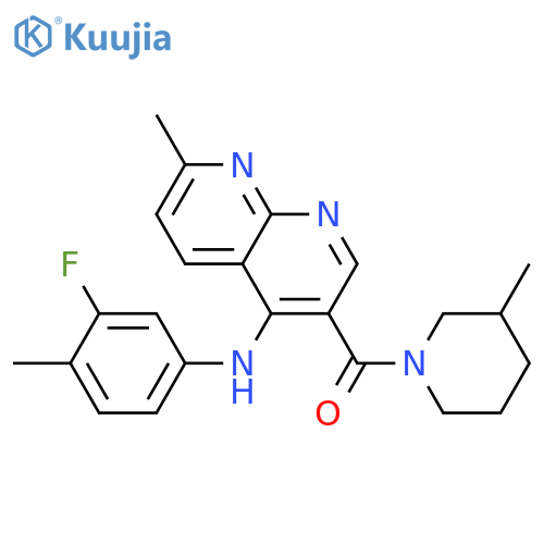 N-(3-fluoro-4-methylphenyl)-7-methyl-3-(3-methylpiperidine-1-carbonyl)-1,8-naphthyridin-4-amine structure