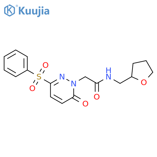 2-[3-(benzenesulfonyl)-6-oxo-1,6-dihydropyridazin-1-yl]-N-[(oxolan-2-yl)methyl]acetamide structure