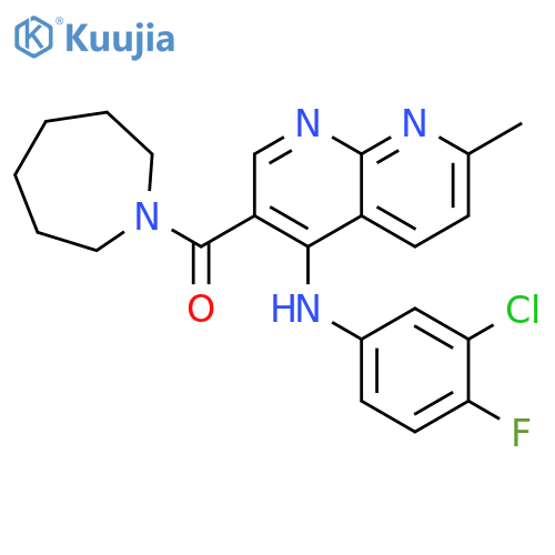 3-(azepane-1-carbonyl)-N-(3-chloro-4-fluorophenyl)-7-methyl-1,8-naphthyridin-4-amine structure