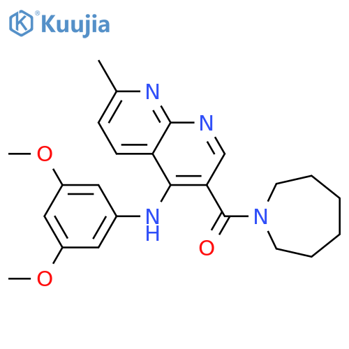 3-(azepane-1-carbonyl)-N-(3,5-dimethoxyphenyl)-7-methyl-1,8-naphthyridin-4-amine structure