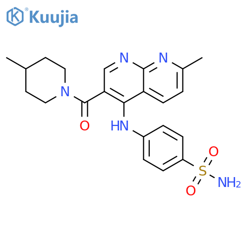 4-{[7-methyl-3-(4-methylpiperidine-1-carbonyl)-1,8-naphthyridin-4-yl]amino}benzene-1-sulfonamide structure