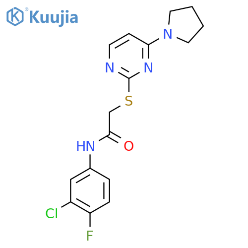 N-(3-chloro-4-fluorophenyl)-2-{4-(pyrrolidin-1-yl)pyrimidin-2-ylsulfanyl}acetamide structure