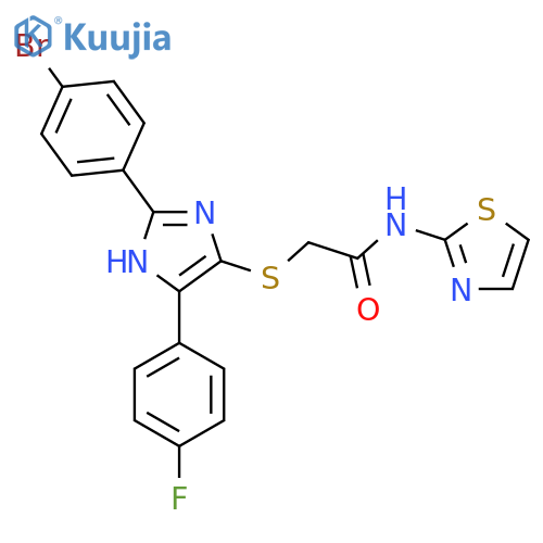 2-{2-(4-bromophenyl)-5-(4-fluorophenyl)-1H-imidazol-4-ylsulfanyl}-N-(1,3-thiazol-2-yl)acetamide structure