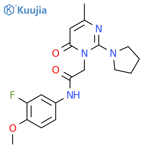 N-(3-fluoro-4-methoxyphenyl)-2-4-methyl-6-oxo-2-(pyrrolidin-1-yl)-1,6-dihydropyrimidin-1-ylacetamide structure