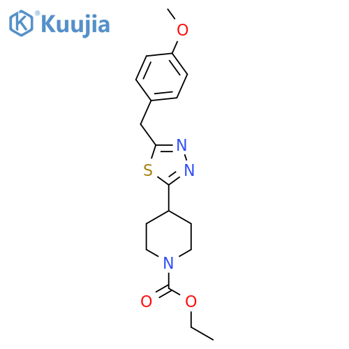 ethyl 4-{5-(4-methoxyphenyl)methyl-1,3,4-thiadiazol-2-yl}piperidine-1-carboxylate structure