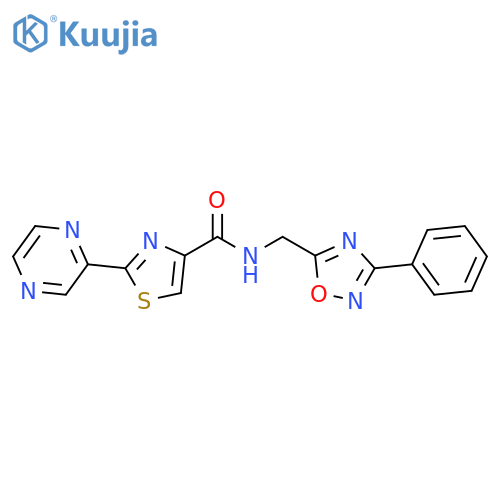 N-[(3-phenyl-1,2,4-oxadiazol-5-yl)methyl]-2-(pyrazin-2-yl)-1,3-thiazole-4-carboxamide structure