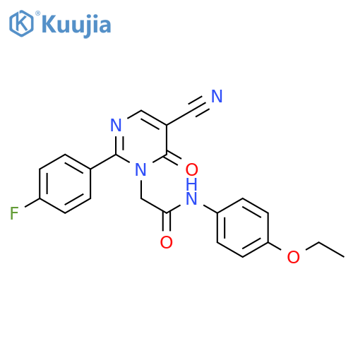 2-[5-cyano-2-(4-fluorophenyl)-6-oxo-1,6-dihydropyrimidin-1-yl]-N-(4-ethoxyphenyl)acetamide structure