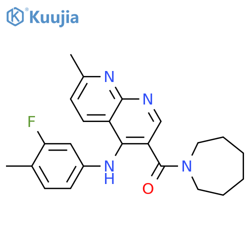 3-(azepane-1-carbonyl)-N-(3-fluoro-4-methylphenyl)-7-methyl-1,8-naphthyridin-4-amine structure