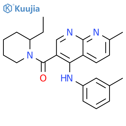 3-(2-ethylpiperidine-1-carbonyl)-7-methyl-N-(3-methylphenyl)-1,8-naphthyridin-4-amine structure